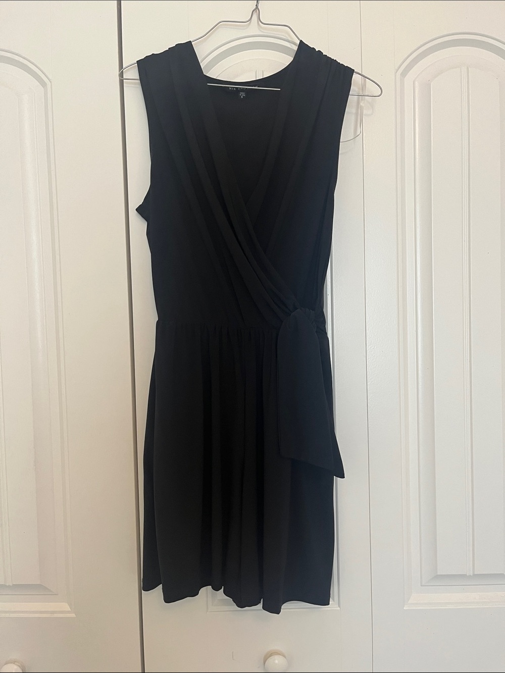 Classic Black Wrap-Style Mini Dress with Side Tie